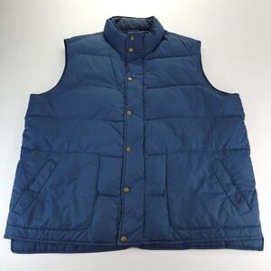 Lands End Vest Men's Size XXL (50-52) Blue Snap Quilted Puffer Goose Down Filled